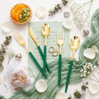 Supernal 102Pcs Gold Green Disposable Plastic Cutlery Set For Party Events - Image 2