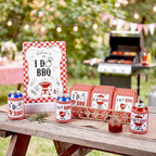 I Do BBQ Party Decorations Set 36 Pcs 12 oz Wedding Can Cooler Sleeves Bulk with Wooden Sign Rustic Red Gingham Theme BBQ Bridal Shower Decorations for Wedding Engagement Bachelorette Party - Image 5