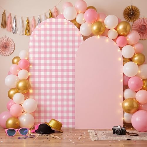 Tegeme 2 Set Gingham Arch Backdrop Cover 7.2ft 6.6ft Arch Cover, Pink by Tegeme