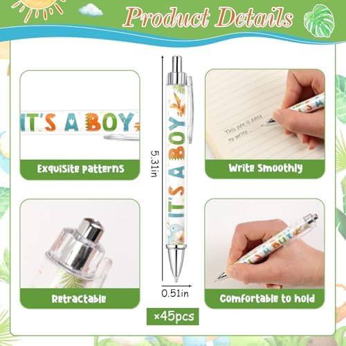 45 Pcs Baby Shower Ballpoint Pens Bulk for Guests Retractable Black Ink Pens Cute Animal Baby Shower Prizes Souvenirs Gender Reveal Guest Game Prizes Party Favors Gift for Guests (Dinosaur) - Image 6