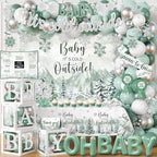 Baby It’s Cold Outside Baby Shower Decorations, Green Winter Baby Shower Decorations Winter Wonderland Tablecloth Banner Backdrop Balloon Box Cupcake Topper Hanging Swirl for Boy Girl Gender Reveal by CMUSKO
