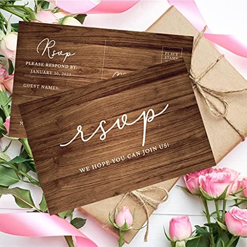 Andaz Press 56-Pack Personalized RSVP Postcards for Wedding Rustic Wood Cardstock Response Reply Cards for Bridal Shower Baby Shower Birthday Event Custom Date and Return Address 4 x 6-Inch - Image 3