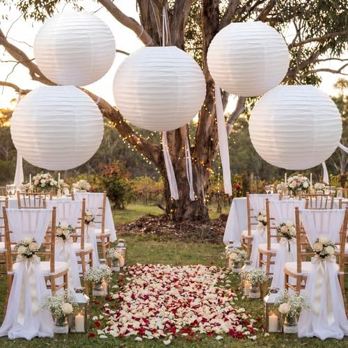 Glooglitter 5 Pcs 35.5 Inch Large White Paper Lanterns Gaint Paper Lamp - Image 2