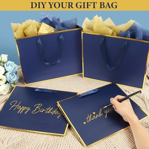Addblu 24 Pack Navy Blue Large Gift Bags with Handles & 72 Tissue Papers - Image 5