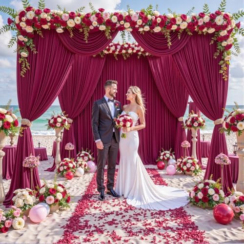 10ft x 7ft Burgundy Backdrop Curtain for Parties Wedding Maroon Wrinkle Free Backdrop Drapes Panels for Birthday Party Bridal Shower Photo Photography Polyester Fabric Background Decoration - Image 4