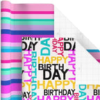 Hallmark Birthday Wrapping Paper Rolls, 6 Rolls (Flowers, Stripes, Dots) - Image 5