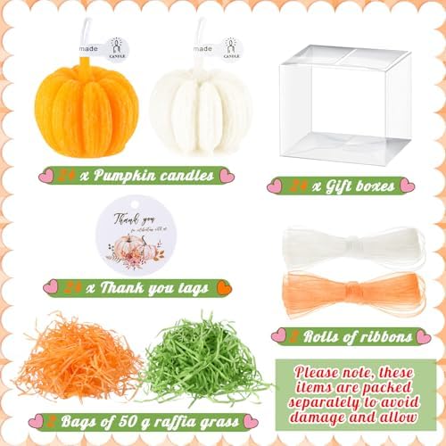 24 Sets Pumpkin Candles Baby Shower Favors Bulk, Orange,White, Pumpkin - Image 2