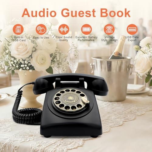 Audio Guest Book Wedding Phone, Customized Audio Messages, Retro Rotary Audio Guestbook for Wedding, Baby Shower, Birthday Party, Anniversary, Graduation (Matte Black) - Image 3