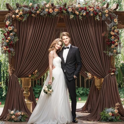 20ft x 10ft Brown Backdrop Curtain for Parties Wedding Brown Wrinkle Free Backdrop Drapes Panels for Baby Shower Gender Reveal Birthday Photo Photography Polyester Fabric Background Decoration - Image 2