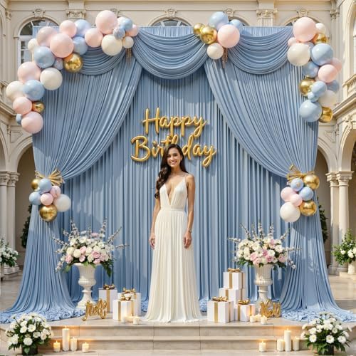 50x12 ft Dusty Blue Backdrop Curtains for Weddings, Birthdays and Photos - Image 2
