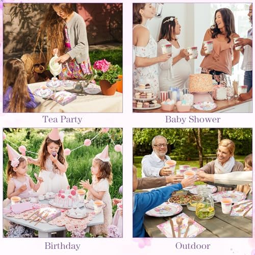 Ziliny 350 Pcs Tea Party Supplies Serves 50 Disposable Paper Plates Napkins Cups Plastic Cutlery Dinnerware Set for Wedding Birthday Baby Shower Tea Party Decoration - Image 3