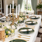 WDF Partyware 350PCS Green and Gold Plates - Green Plastic Plates 50Guests Plastic Plate with Rolled Napkins for Party/Birthday/Wedding - Image 5