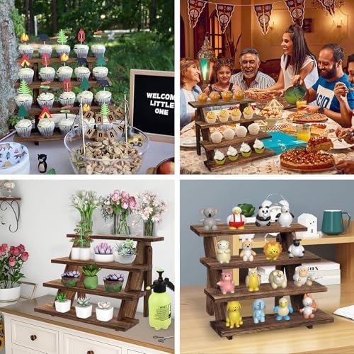 2Pcs Wooden Cupcake Stand - 4 Tier Cupcake Display Stand, Rustic Tiered Display Stand, Tool Free Installation Cupcake Stand for Birthday Party Decoration Supplies - Image 5