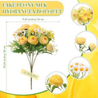 Tigeen 12 Bundles Peonies Artificial Flowers Faux Roses, Light Yellow - Image 2