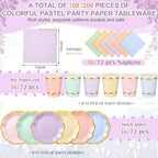 Yungyan 216 Pcs 72 Guest Pastel Paper Plates and Napkins Sets Pastel Party Supplies Gold Foil Scalloped 6" Plates 9 oz Cups Disposable Tableware Set for Birthday Wedding Baby Shower Supplies - Image 2