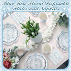 Pickmesh 252 Pcs Blue Bow Floral Tea Party Supplies for 36 Guests Flower Paper Disposable Dinnerware Flower Teacup with Handle and Saucers Set for Tea Party Decorations Birthday Baby Shower Wedding - Image 5
