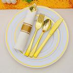 100 Pack Pre Rolled Gold Plastic Silverware Set with Napkins,Disposable Wrapped Heavy Duty Cutlery Set for Wedding Birthday Party-100 Forks,Knives,Spoons,Utensils Set,Plasticware Bulk - Image 4