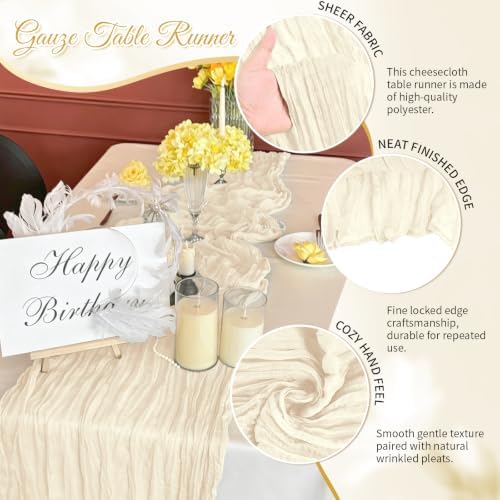 Ivory Boho Cheesecloth Table Runner 12 Pack 17x108 Inch Sheer Gauze - Image 3