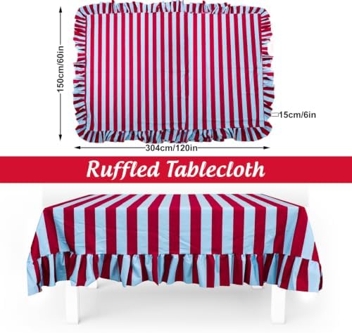 JarThenaAMCS Ruffle Tablecloth Blue Burgundy Striped Table Cloth Rectangle Decorative Table Cover for Home Kitchen Dining Baby Shower Wedding Birthday Party Decor, 60 x 120 Inch - Image 2
