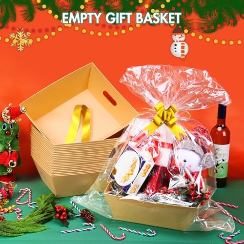 AFOROEOA 10PACK Baskets For Gifts Empty, 10x12”Thick Kraft Gift Basket with 10 Bows 10 Bags Empty Gift Baskets for Christmas, Valentine’s Day, Easter, Birthdays, Snacks, Farmers Market - Image 6