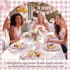 Funnymoom 250 Pcs Pink Gingham Paper Plates and Napkins Party Supplies - Image 5