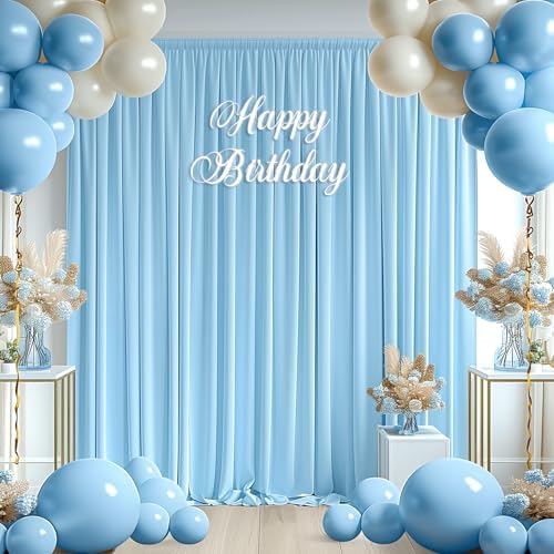 24x10FT Baby Blue Backdrop Curtains for Wedding Parties, Wrinkle Free Polyester Photography Backdrop Drapes for Wedding Baby Shower Birthday Parties Stage Background Stand Decorations 4x10ft,6 Panels - Image 3