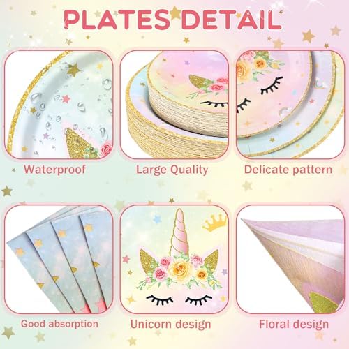 Funnymoom 452 Pcs Unicorn Themed Birthday Party Decorations Include Unicorn Paper Plates Napkins Cups Tablecloth Cutlery Straws Rainbow Pastel Theme Party Supplies for Birthday Decorations - Image 2