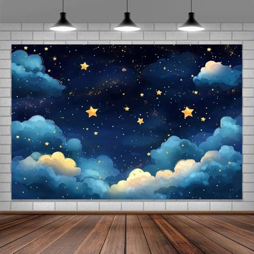 12x10ft Blue Galaxy Starry Sky Stars Backdrop Night Sky Cloud Flash Stars Children Kids Birthday Baby Shower Party Banner Newborn Baby Child Portrait Decorations Photo Props - Image 2