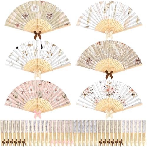 Roowest 36 Pcs Boho Floral Folding Hand Fan Bulk Bohemian Flowers Pattern Fans for Wedding Guests Bulk Collapsible Pampas Grass Paper Handheld Fans for Wedding Bridal Baby Shower Party Favors by Roowest