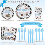 Ziliny 350 Pcs Western Cowboy Baby Shower Party Supplies a Cowboy Is on the Way Baby Shower Paper Plates Napkins Cups Disposable Western Party Tableware Plastic Cutlery Serves 50 Guest - Image 2