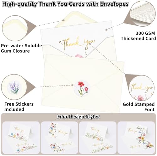 600 PCS Wildflower Thank You Cards with Envelopes and Stickers, 4 x 6 Inchy - Image 3