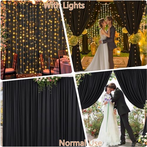 30 x 10ft Black Backdrop Curtains with Lights String for Party - Image 5