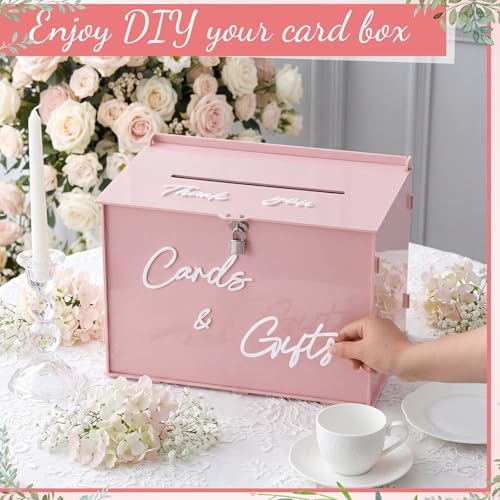 BreezeHug 14" Pink Acrylic Wedding Card Box with Lock & 3D Letters - Image 5