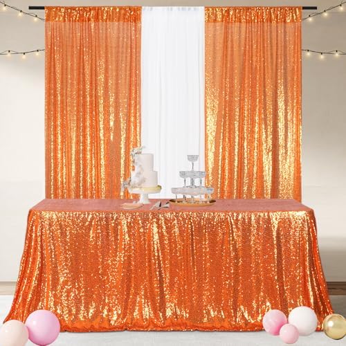 Poise3EHome Orange Sequin Tablecloth 90×132 Inch Rectangle Sparkly Fabric Table Cloth for Halloween Baby Shower Birthday Party Wedding Holiday Decoration - Image 3