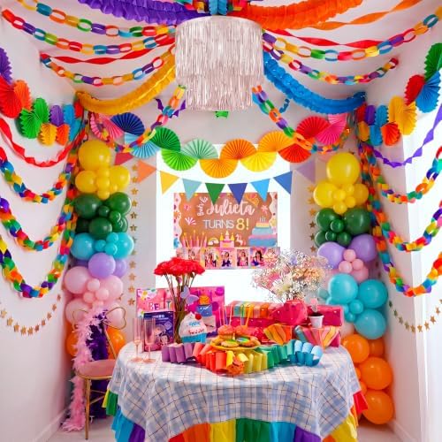 TaoBary 800 Pcs Colorful Paper Chain Garland Party Decoration Kit with 600 Paper Strips, 180 Balloons, Silver Tassel Lampshade, Gold Star Garlands, Streamers Banners for Birthday Baby Shower Classroom - Image 6