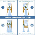 QueenDream Light Blue Sashes Chair Aisle Decorations: 36 Pack Baby Shower Chair Cover 8FT Long Tulle Draping Fabric Wedding Reception Church - Image 4