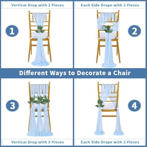QueenDream Light Blue Sashes Chair Aisle Decorations: 36 Pack Baby Shower Chair Cover 8FT Long Tulle Draping Fabric Wedding Reception Church - Image 4