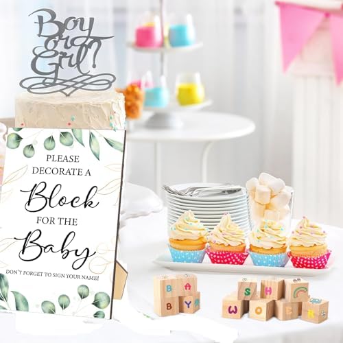97 Pcs Baby Shower Game Sign Set Includes Decorative Square Signs 56 DIY Blank Wooden Blocks 20 Fabric Pens Baby Shower Game Prizes - Image 6
