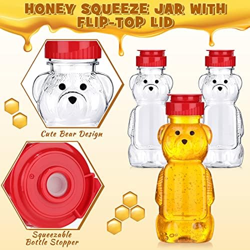 Thenshop 36 Pcs 8 oz Plastic Honey Bear Bottle Clear Squeeze, Red Lid - Image 4