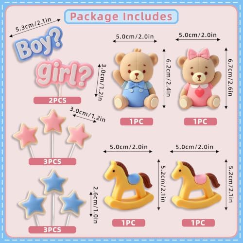 12-Piece Gender Reveal Cake Topper Set with Bear Star Rocking Horse Picks - Image 3