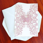50Pcs Glitter Pink Lace Floral Laser Cut Wedding Invitation Cards Only with Butterfly, for Bridal Shower Engagement Quinceañera Wedding - Image 5