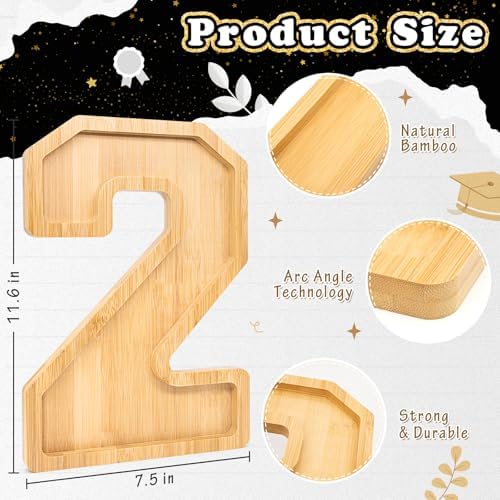 4PCS Wooden Graduation Decorations Number Charcuterie Board Box-(with 14 Balloons) 2026 Charcuterie Numbers Fillable Food Graduation Party Supplies - Image 4