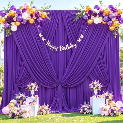 10 Panels Purple Backdrop Curtain for Parties Wedding Wrinkle Free Purple Photo Curtains Backdrop Drapes Fabric Decoration for Birthday Party Photography 50ft(W) x 10ft(H) - Image 3