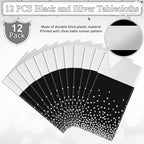 12Pcs Black Silver Tablecloth Party Decorations,Plastic Black Table Cloth Printed Silver Table Runner Disposable Rectangle Table Cover for Birthday Anniversary Wedding Graduation Party,54 x108 Inch - Image 4