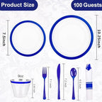 I00000 700Pcs Dark Blue Plastic Dinnerware Set,Clear Plates for 100 Guests - Image 5