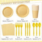 Ziliny 350 Pcs Light Yellow Plates and Napkins, 50 Guest Spring Easter Party Supplies Include Scalloped Paper Plates Napkins Cups Plastic Spoons Forks Knives Disposable Tableware Set for Baby Shower - Image 2