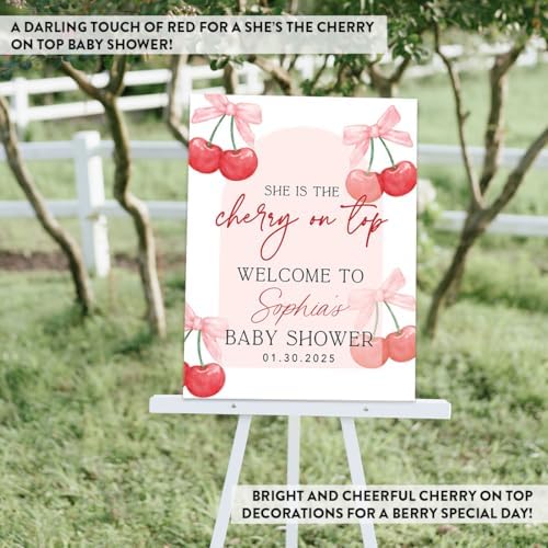 Andaz Press Personalized She's The Cherry on Top Baby Shower Decorations, Custom Modern Arch Cherry Themed Party Decorations Baby Shower Welcome Sign Decor, 16x20 Inch - Image 6