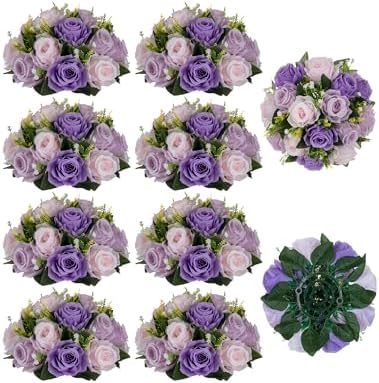 BLOSMON Wedding Rose Centerpieces Tables: Purple Lilac Pink Fake Roses by Blosmon
