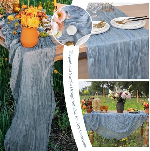 20 Pack Dusty Blue Cheesecloth Table Runner 10FT Long Boho Gauze Fabric Table Runner Vintage Rustic Sheer Runners for Wedding Party Bridal Baby Shower Table Decorations - Image 7