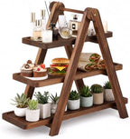 Wooden 3 Tier Foldable Serving Tray & Cupcake Stand by Unknown